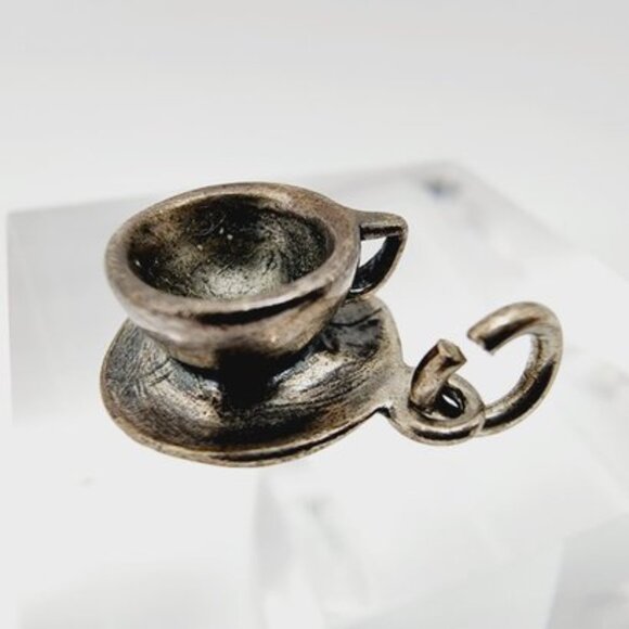 Sterling Silver Teacup Charm Pendant Necklace Italy Box Chain - Picture 3 of 11